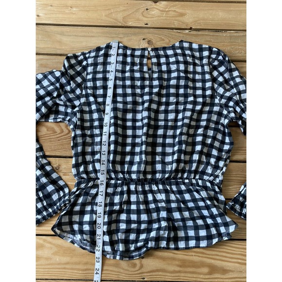 NWT GAP Gingham Check Long Sleeve Peplum Blouse M - Picture 5 of 7